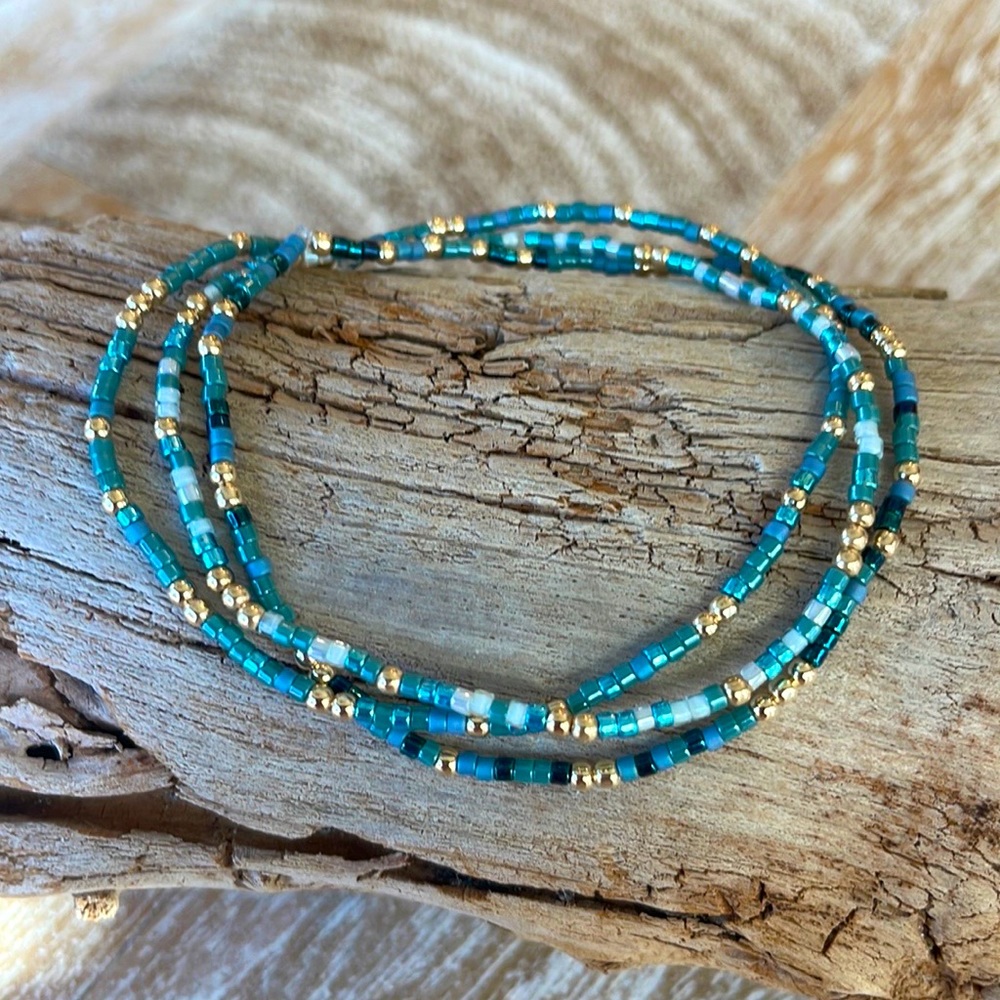 Mediterranean Sea Stack- handmade miyuki delicas + 14k gold filled bracelet set